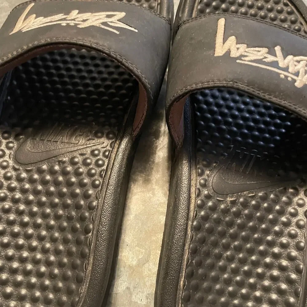 Stussy Nike Benassi Slide Sandal Mens 4 Black White DC5239-001 Streetwear 90s